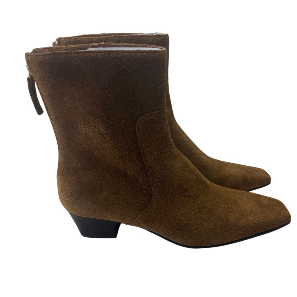 Madewell The Dimes Ankle Boot English Saddle Brown Suede Square Toe Size 8 NEW